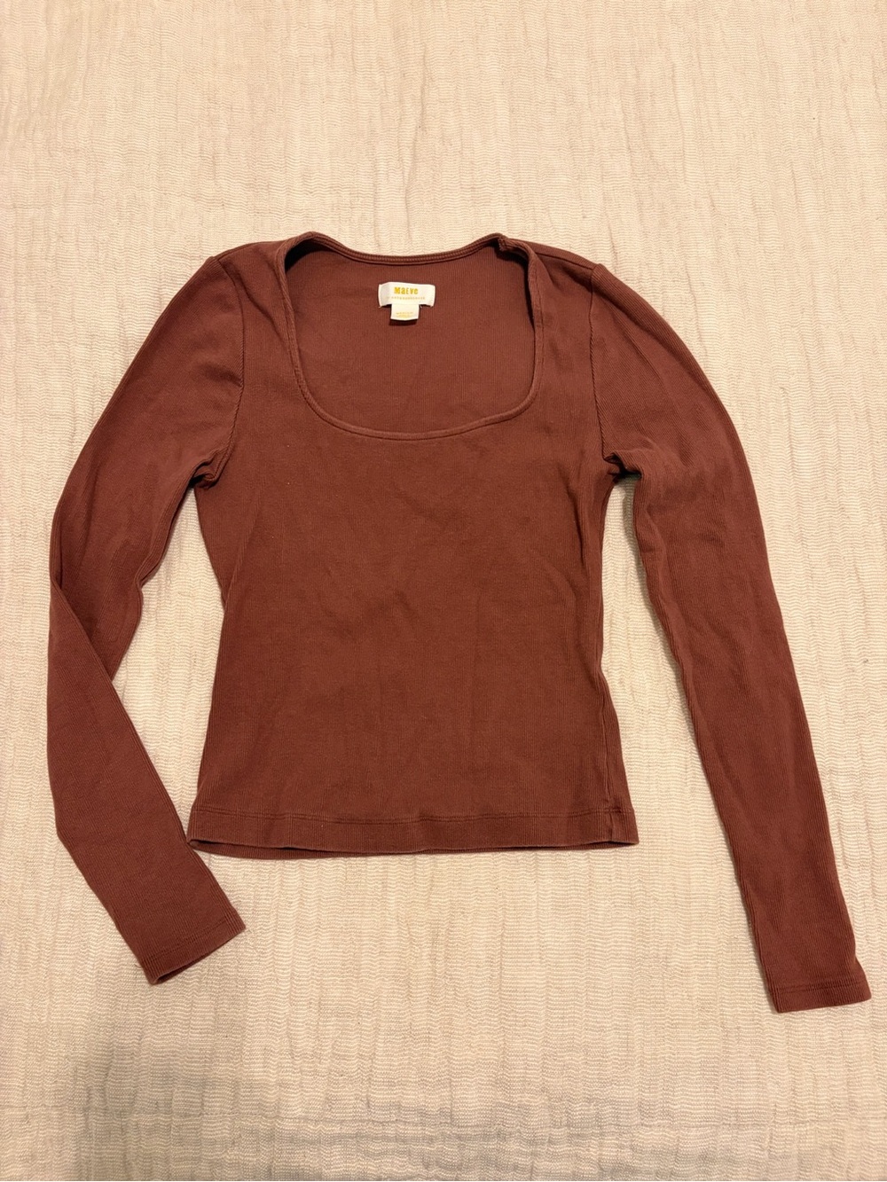 Maeve Long-Sleeve Scoop-Neck Ribbed Tee Size Medium